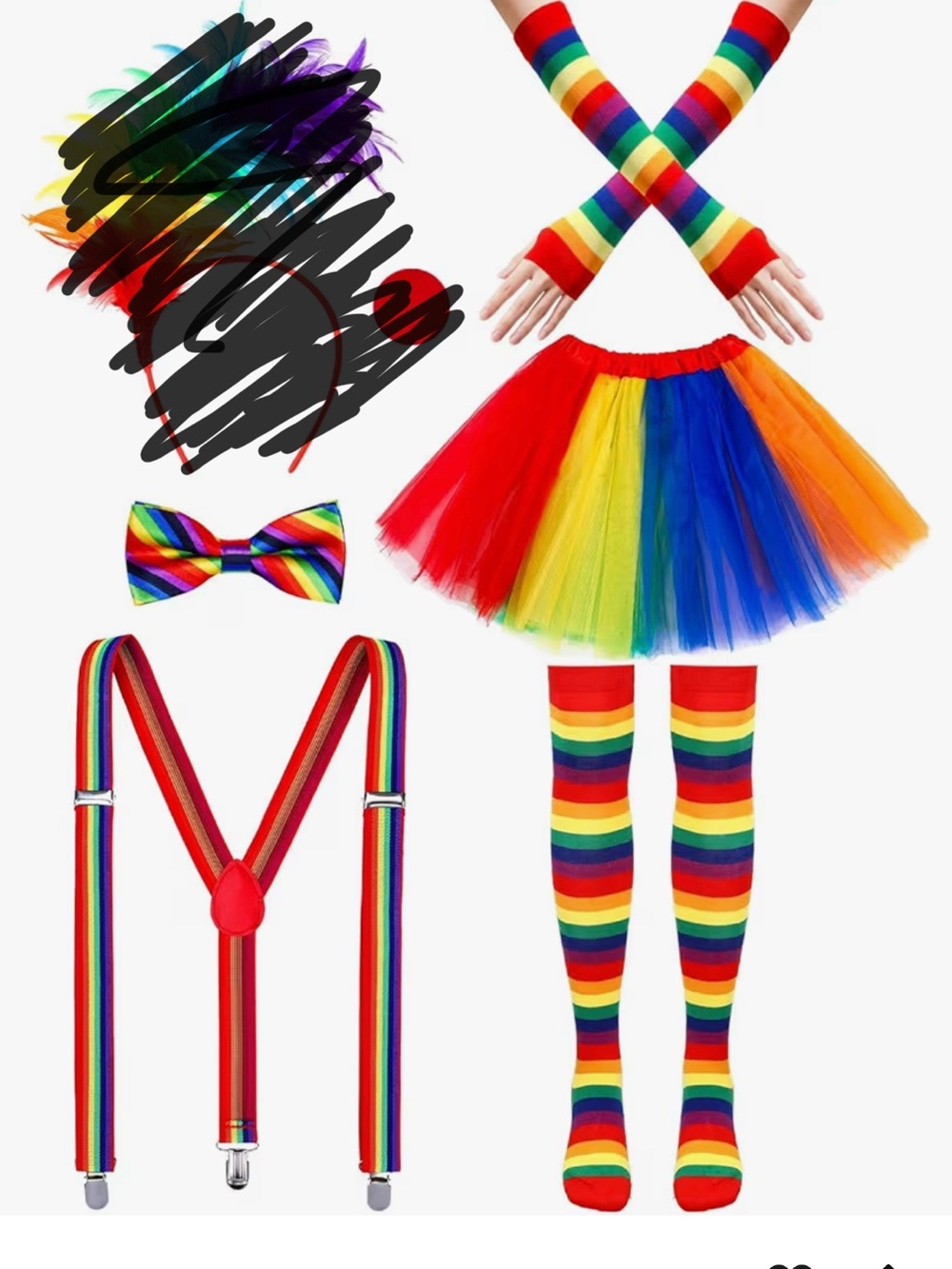 Rainbow adult Costume Set - Multicolor Tutu, Striped Accessories